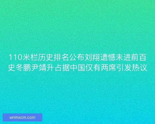 110米栏历史排名公布刘翔遗憾未进前百史冬鹏尹靖升占据中国仅有两席引发热议